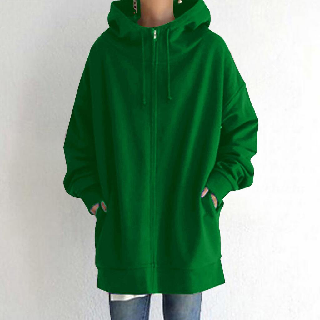 Fleece Hoodie Women Women Sweatshirt Fashion Loose Solid Color Streetwear Pocket Zipper Drawstring Long Fleece Open Coat Women