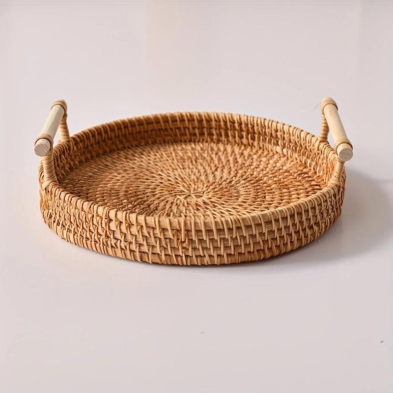1pc Handmade Rattan Serving Tray - Double Ear Tea Tray