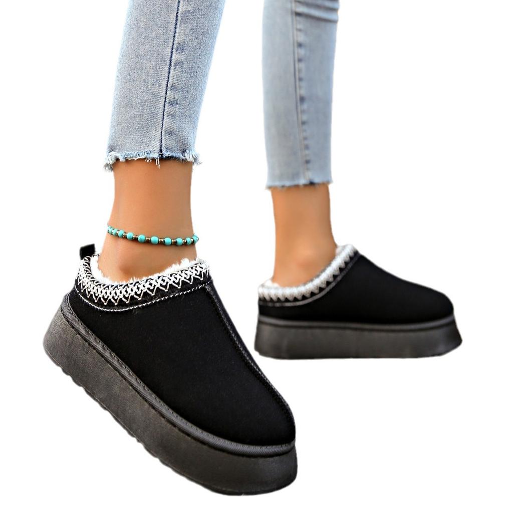 2025 New Thick-soled Winter Velvet Thickened Snow Boots, Ethnic Style One-pedal Lazy Shoes, Bag Head and Half-drag Cotton Shoes