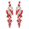 Water Droplet Shaped Retro Long Leaf Tassel Alloy Diamond Inlaid Elegant Temperament Earrings