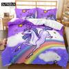 Colorful Luminous Unicorn Print Bedding Set 3D Cartoon Animal Pattern Duvet Cover Bedroom Decor With Pillowcases For Girls Gift
