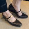 Fashion Mary Jane Shoes Female Genuine Leather New Style Luxury Ballet Shoes Women Square Toe Flat Cowhide Ladies Shoes Zapatos Mujer