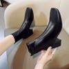 Korean Version of Square Head Thick Heel Short Boots for Women's New Fashion Rear Zipper Medium Tube High Heel Martin Boots for Women