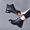 Round Head Short Boots Women's New Simple Temperament Flat Bottom Casual Martin Boots First Layer Cowhide Comfortable Ankle Boots