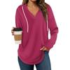 Women's Fashion Hoodies V Neck Long Sleeve Solid Drawstring Casual Loose Pullover Tops