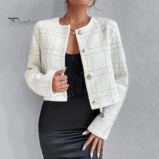 Women Coat Collarless Single-breasted Long Sleeves Short Type Business Style Commuting Jacket Spring Fall Outerwear