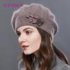 Cashmere Winter Beret Hats for Women Knitted Middle-aged Lady Caps Bowknot Decoration On Side