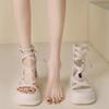 Thick-soled Flat-soled Heightened Lace-up Sandals Female Summer New Fairy Wind Open-toed Muffin Bottom Roman Cool Boots Tide