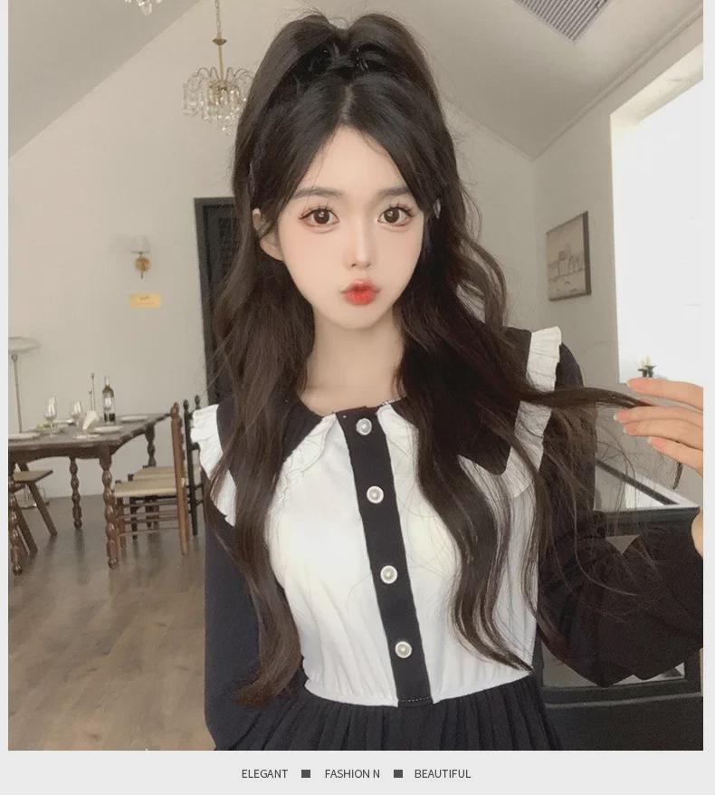 Korean Style Contrast Color Dress: Versatile, Fashionable, Comfortable Long Skirt for Spring & Autumn 2025