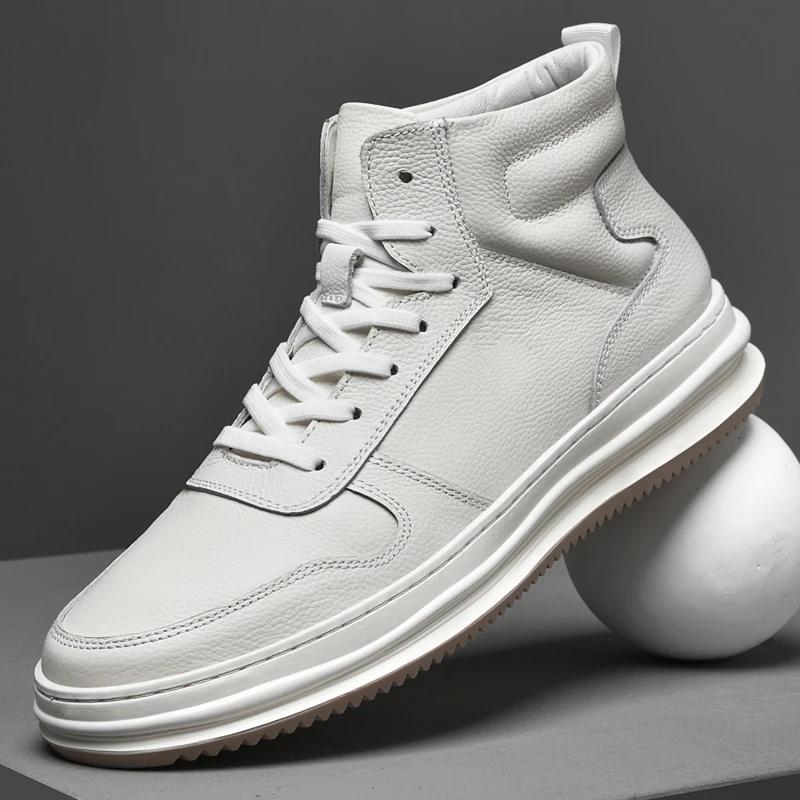 Luxury Men Sneakers Comfy Men Lace-up Solid Ankle Boots Man High Top Shoes Genuine Leather Casual Boots Minimalist Shoes for Men