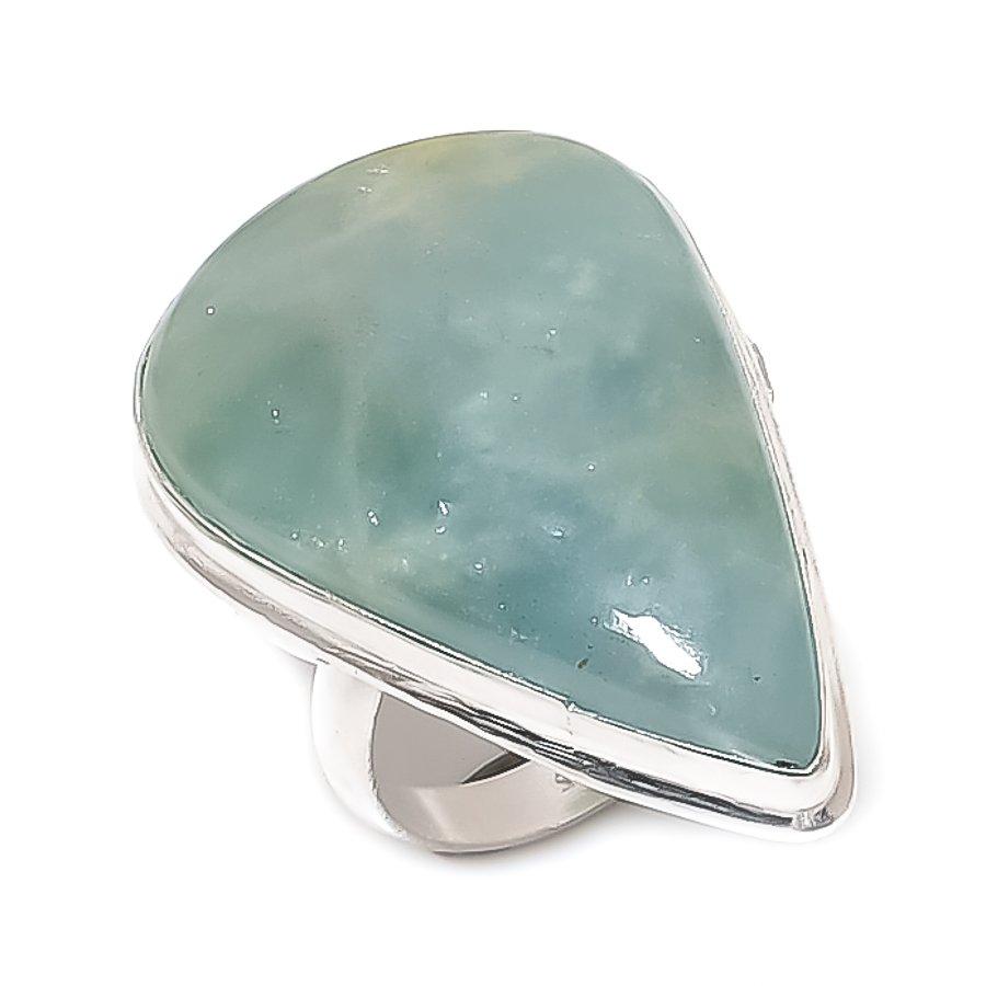 Natural Aquamarine Gemstone 925 Sterling Silver Jewelry Ring Size 7.5 Q9D67