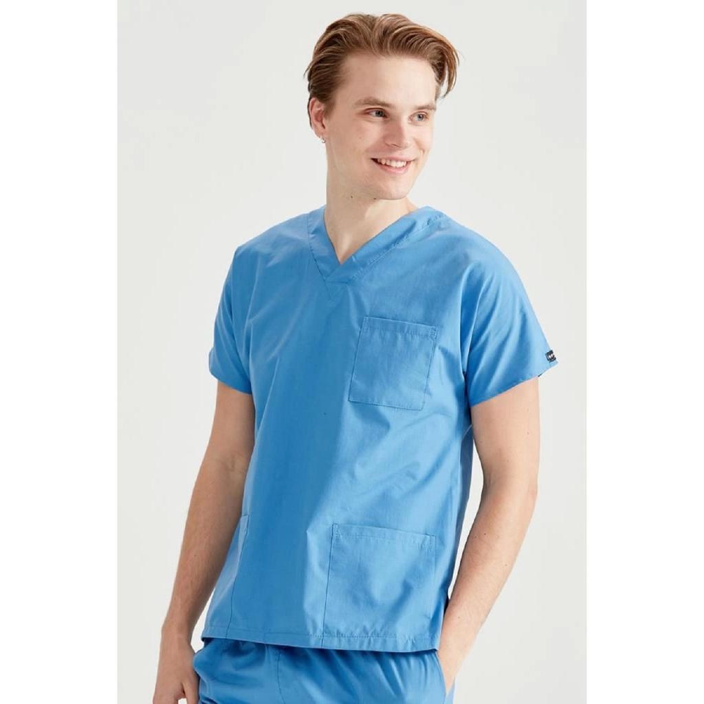 Parliament Blue Monochrome Lycra Fabric Surgical Suit V-neck Uniform