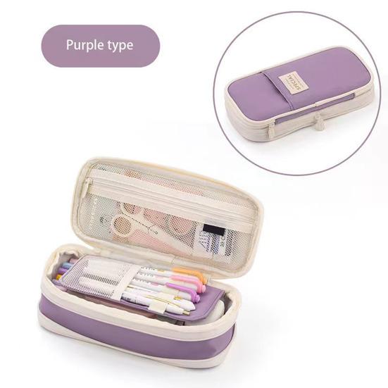 Large Capacity Pencil Case with Grid Pocket Expandable Bottom Durable Oxford Material Pen Storage Pouch