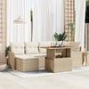 7-piece Garden Sofa Set with Beige Poly Rattan Acacia Cushions, 2-seater Garden Sofa with Cushions 3349483