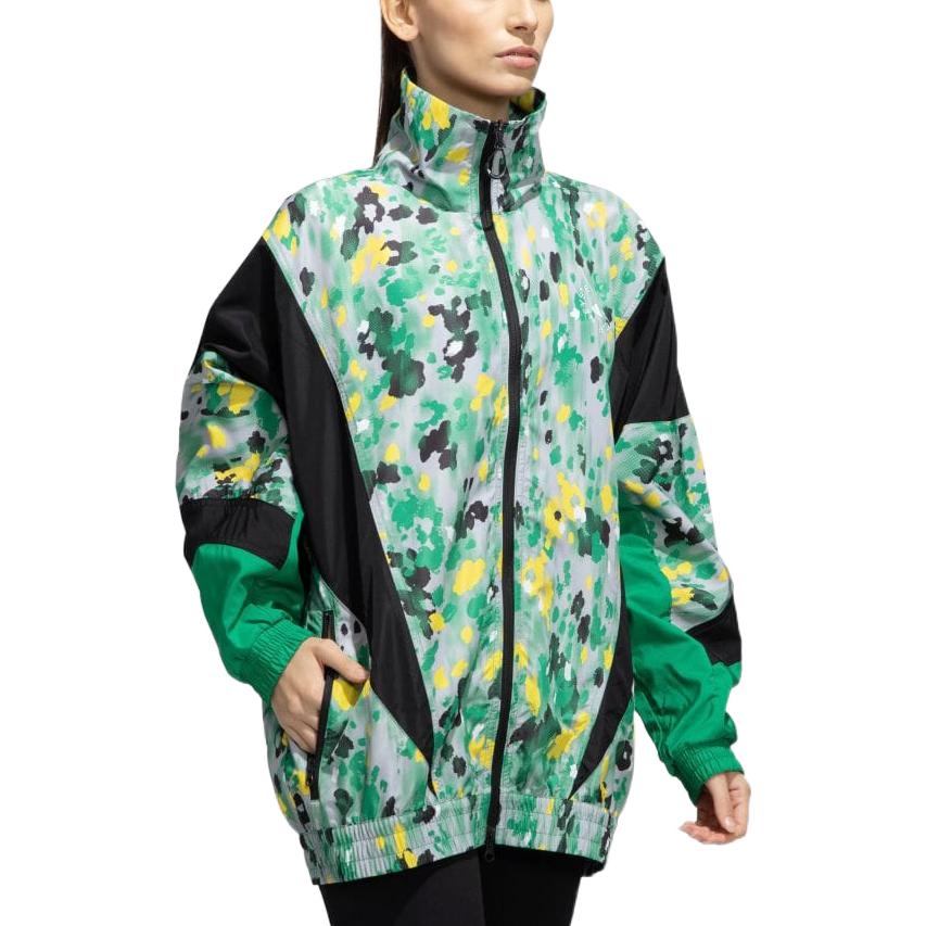 Adidas Floral Print Zip-Up Casual Jacket Women Outerwear Green HG1934