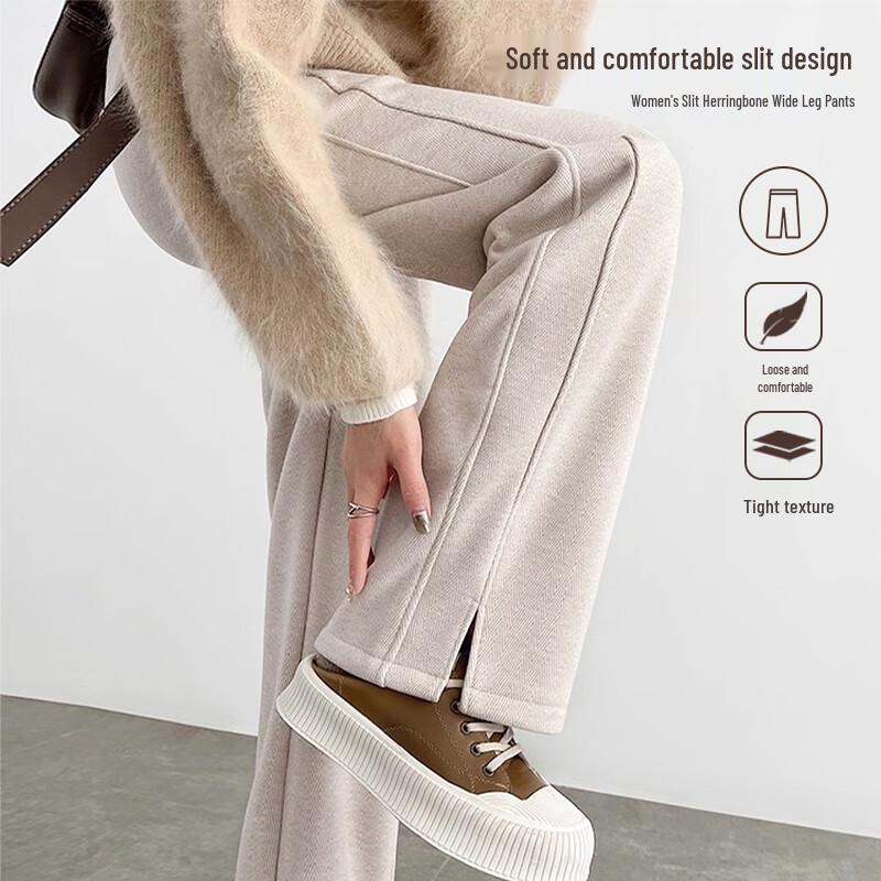 Baleno Women's Herringbone Wool-Blend Split Hem Wide-Leg Pants