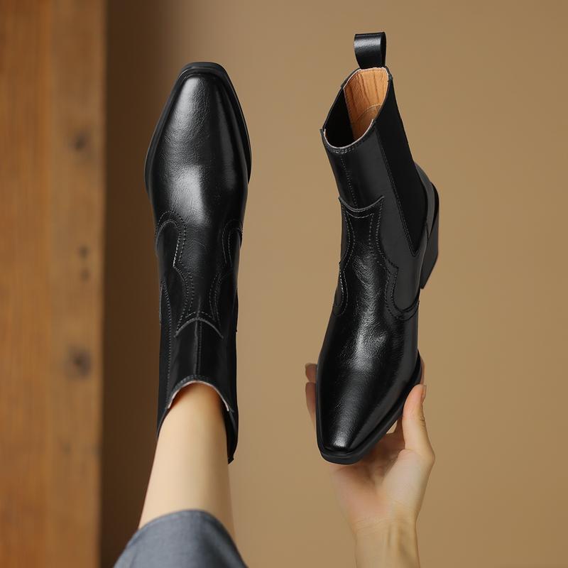 2024 New Autumn Women Boots Pointed Toe Chunky Heel Boots Genuine Leather Shoes for Women Concise Ankle Boots Platform Boots