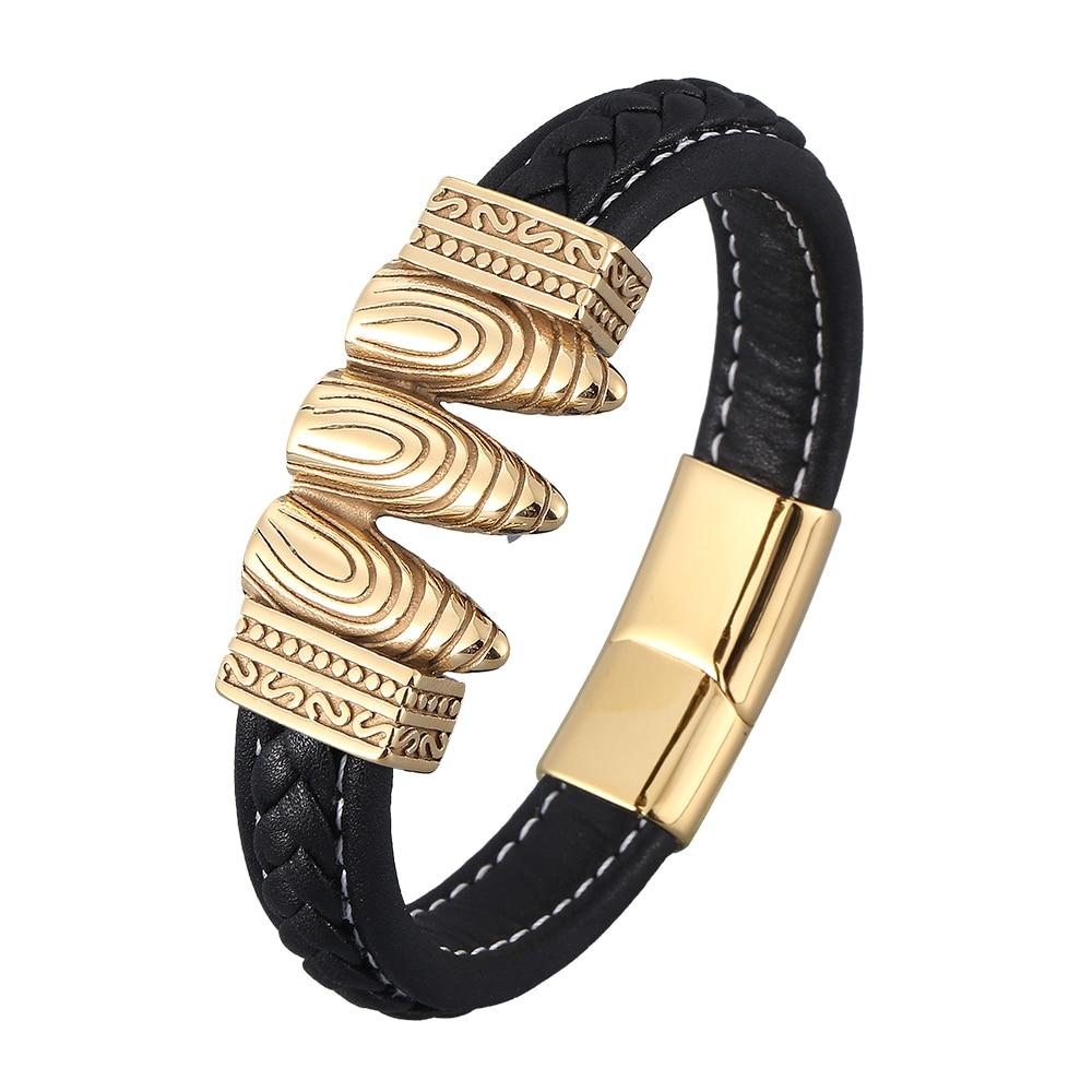 Punk Men Bullet Shape Bracelet Fashion Clasp Black Braided Leather Bangles Charm Man Jewelry Gifts