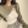 Irregular Knitted Sweaters Korean Chic Vintage All Match Sweater Women Round Neck Long Sleeve Split Pullover Crop Top