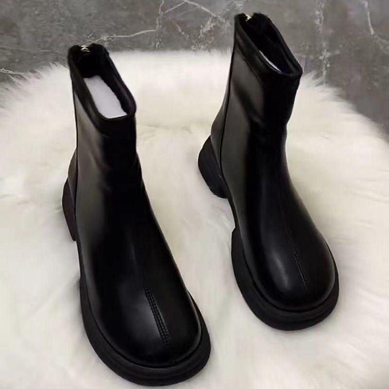 Fashion Female Ankle Boots Platform Footwear Chunky Leather Elegant with Medium Heels Short Shoes for Women Booties Waterproof Pu Chic