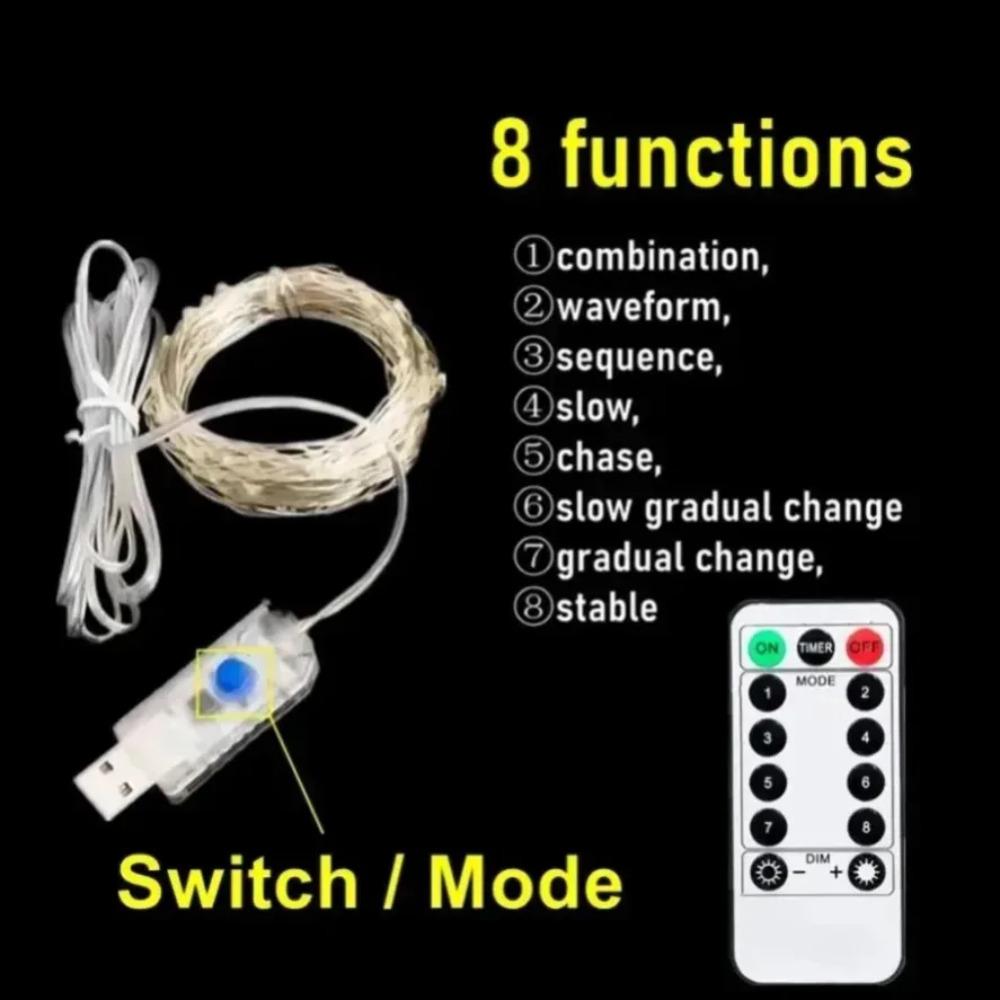 20m 10m Remote Control 8 Function LED Fairy Lights USB String Lights Christmas Garland New Year Wedding Party Garden Decoration