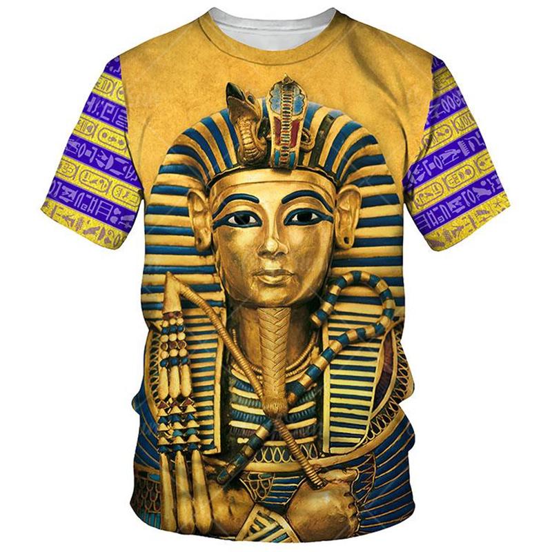 Men's T-shirt Summer Retro Style Fashion Egyptian Pharaoh Print Short Sleeve Tee Shirts Quick Dry Men's Crew Neck Loose Tops