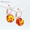 Fashion Flower Imitation-ambers Drop Earrings Romantic For Women Jewelry Rose Gold Color Eardrop
