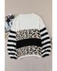 Slouchy Drop-shoulder Leopard Striped Colorblock Sweater