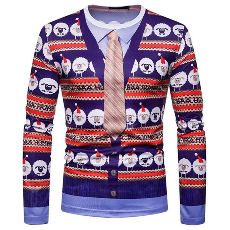 Christmas T-shirt Men's Long Sleeved Round Neck Y2k Tops 3D Printed Christmas Formal Graphic T Shirts Casual Aesthetic Clothing