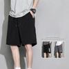 Summer Loose-fit Men's Sports Mid-waist Shorts Lightweight Black Ice Silk Five-poin