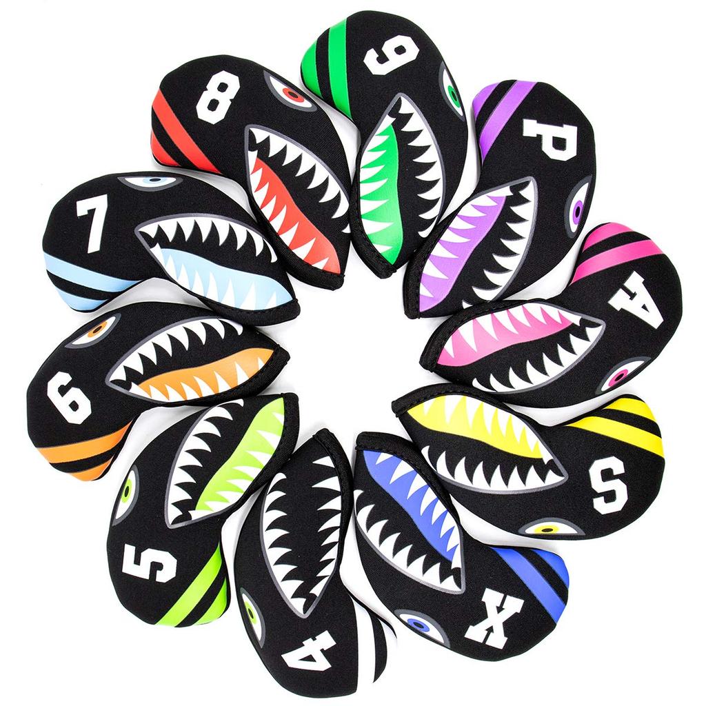 Golf Head Cover Iron Cover for Irons Made of Neoprene Stretchable Numbered 10 Piece Set 4-9 P, A, S, X Shark