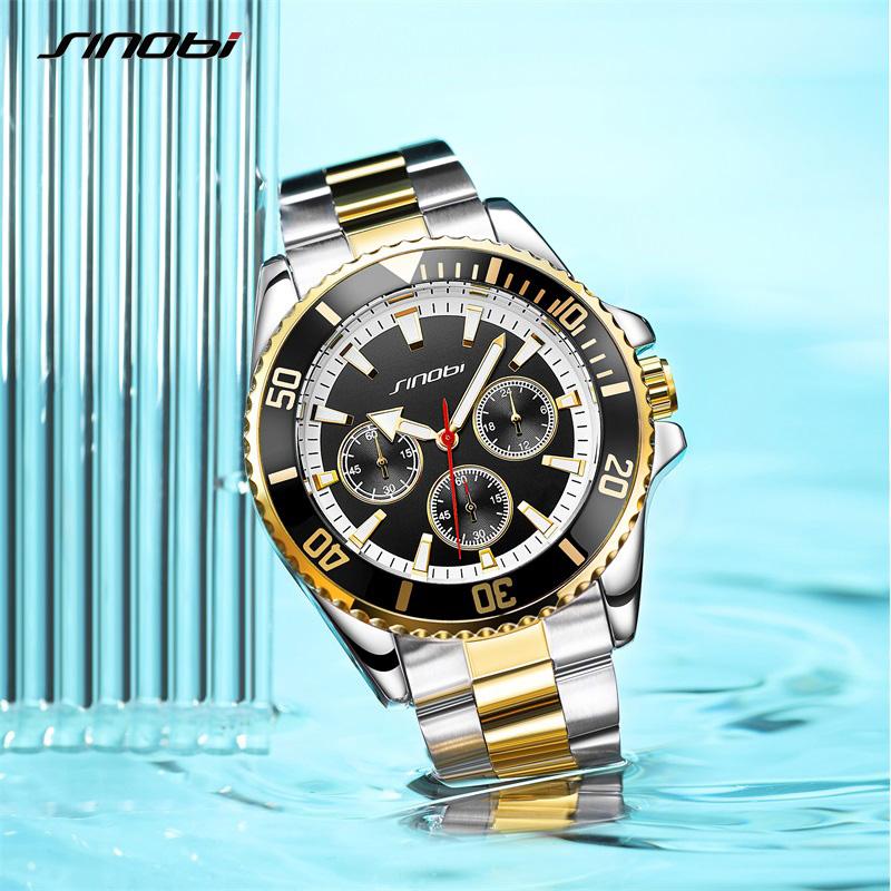 SINOBI Top Luxury Brand Men's Watches Original Fashion Mans Quartz Wristwatches Stainless Steel Male Gifts Clock