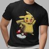 Pokemon Pikachu Graphic T-shirt Black Unisex Tee Anime Cartoon Top Short Sleeve