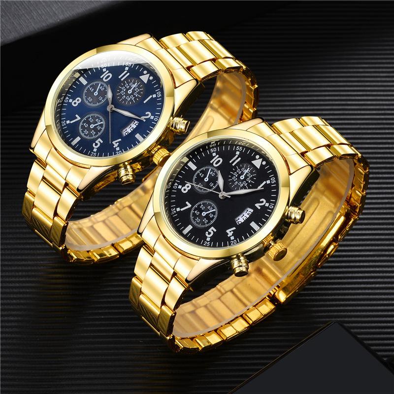 Luxury Fashion Men's Watches Golden Stainless-Steel Quartz Wristwatch Men Business Watch Male Calendar Clock