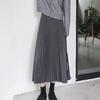 Qooth Elegant A Line Pleated Skirt Spring Summer Long Skirt Women Casual High Waisted Maxi Skirts JM0001