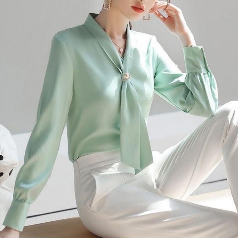 Women Spring Autumn Style Blouses Shirts Lady Casual Long Sleeve Bow Tie Collar Blusas Tops