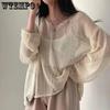 Loose Full Sleeve Jumpers Tops Hollow Out Solid Sexy Knitted Pullovers Women Fashion Casual Streetwear Chic Sweaters