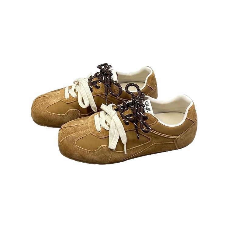 Leather German Training Shoes for Women's Models 2025 Autumn New Mandarin Ducks with Round Heads and Soft Soles Versatile, Lightweight Sports and L