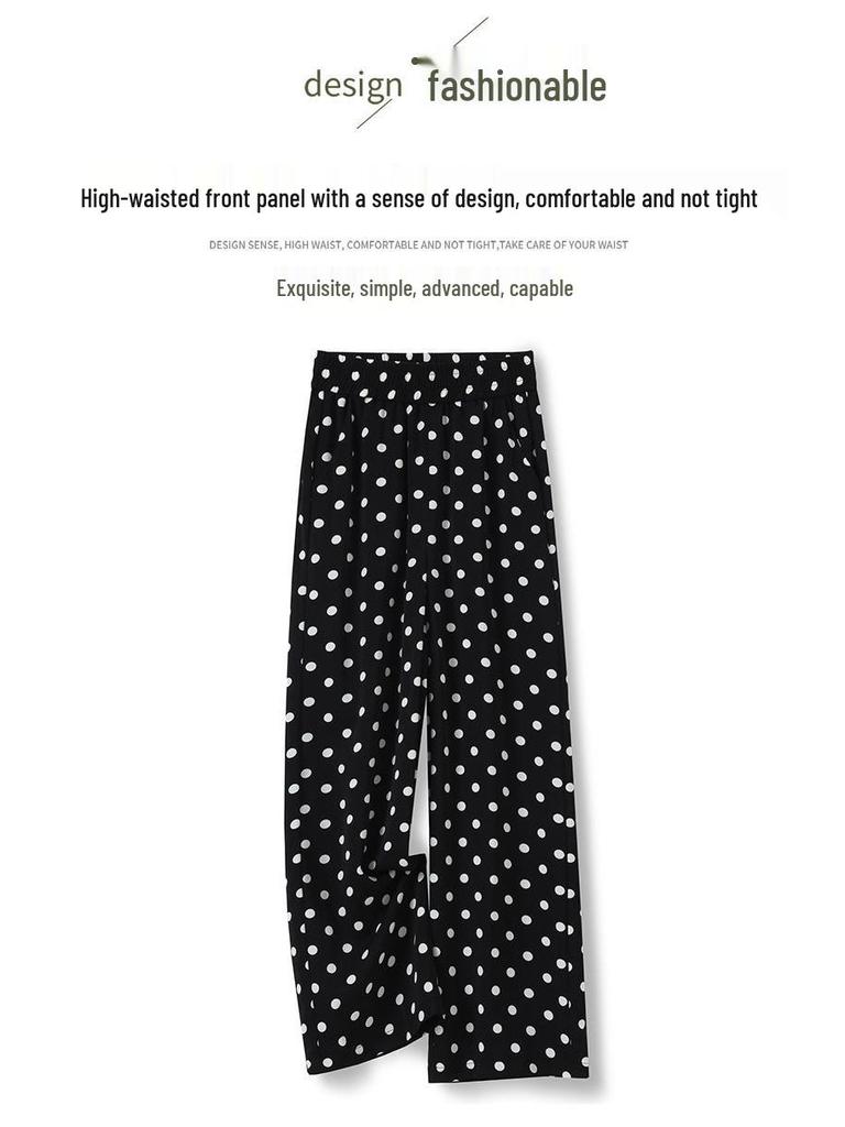 Women's Summer Polka Dot Wide-Leg Pants - High-Waisted, Lightweight, Versatile, Casual Fashion.