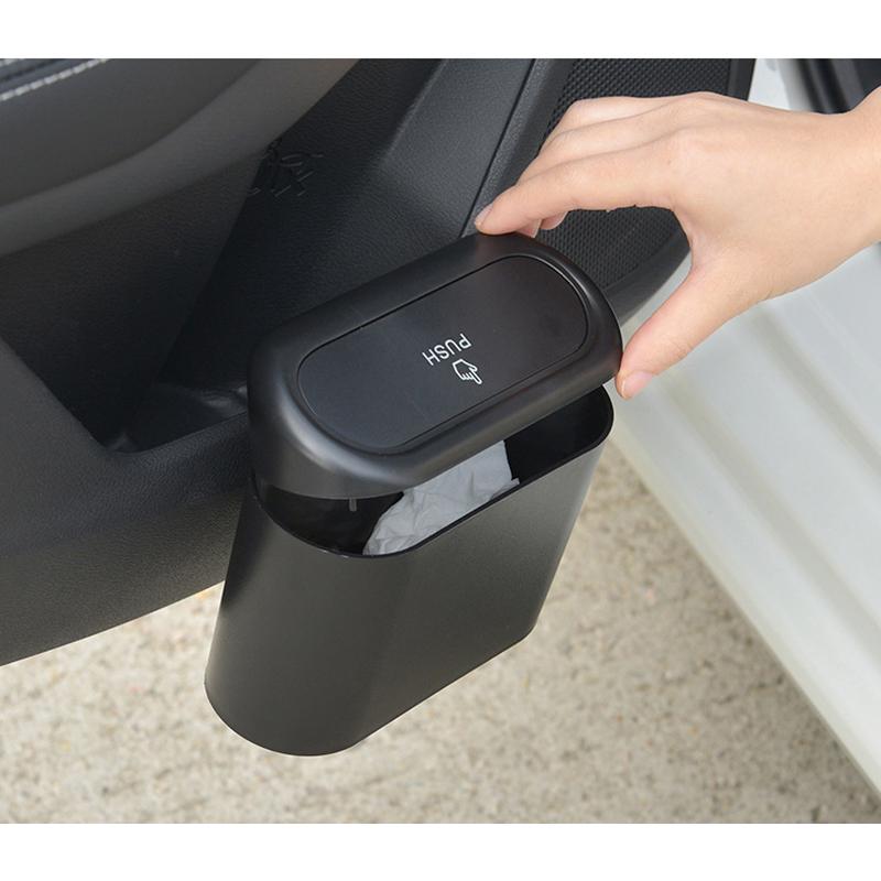 Car Trash Bin Hanging Vehicle Garbage Dust Case Storage Box Black ABS Square Pressing Type Trash Can Auto Interior