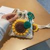 1pc Girl's Cute Small Bag, Handwoven Knit Bag, Drawstring Sunflower Crochet Shoulder Bag, Mobile Phone Bag