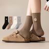 Women's Cotton Socks, Mid-calf Socks, Boneless Embroidery for Autumn and Winter, Simple and Versatile Long Socks for Spring and Autumn