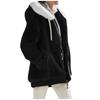 2024 Autumn/Winter Loose Plush Long Sleeve Zip Pocket Hooded Warm Coat for Women