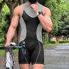 Mens One Piece Sleeveless Bodysuit Male Stitching Fitness Leotard Romper Pajamas