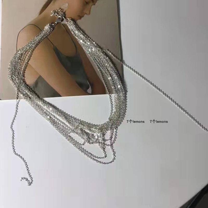 Multi Layered Tassel Necklace Light Luxury Silver Color Alloy Clavicle Chain For Women Trendy Jewelry Gift