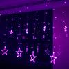 Star Shaped Led Lights String Curtain Window Bedroom Xmas Fairy Lamp Decor Home