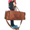 New Men's Brown Vintage Genuine Real Leather Goat Travel Luggage Duffle Gym Bags