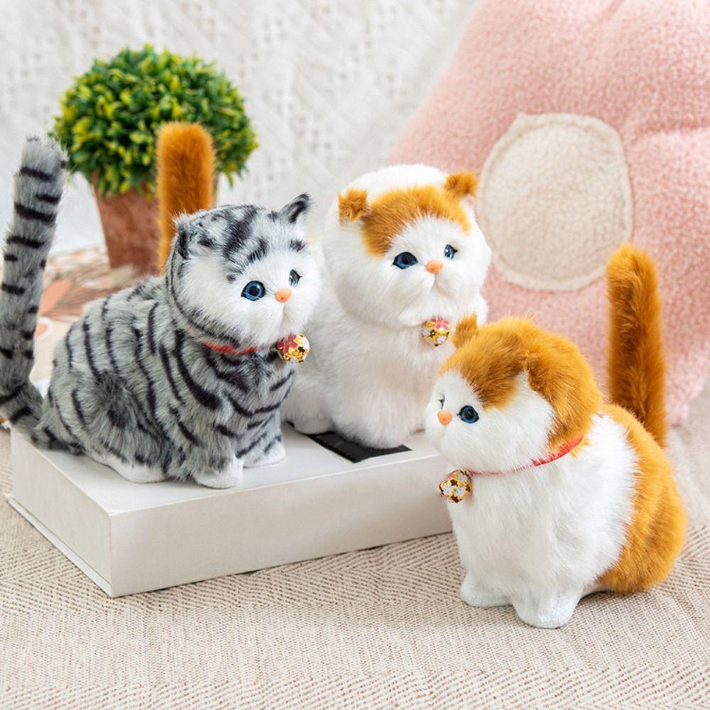 Fluffy Simulation Cat Plush Toy Cute Imitation Cat Plush Doll Plush Cats with Sound Easter Gifts