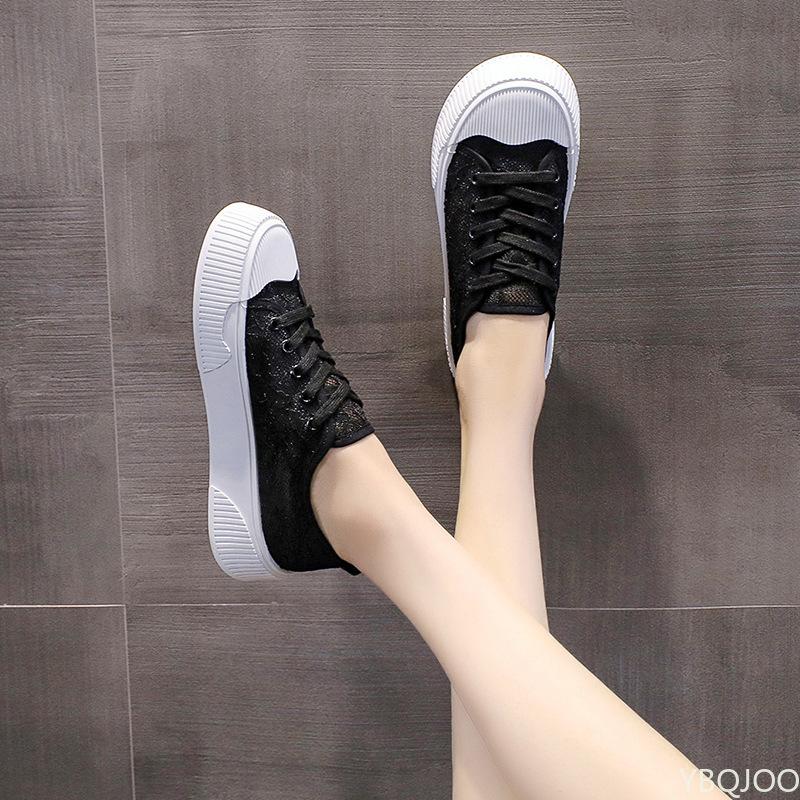 Fashion 2024 Lace Hollow Out Breathable Shoes Autumn Winter Canvas Sneakers For Women Lace-Up Flats Vulcanize Shoes Zapatillas Mujer