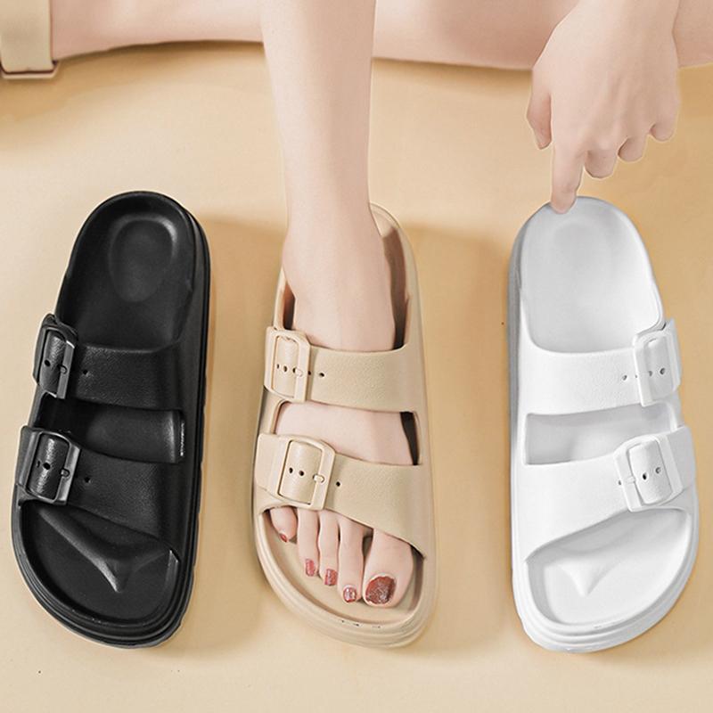 Fashion Kidmi New Summer Platform Women's Slippers Outdoor Double Buckle Embellished Sandals Non-slip Breathable Soft-soled Beach Shoes